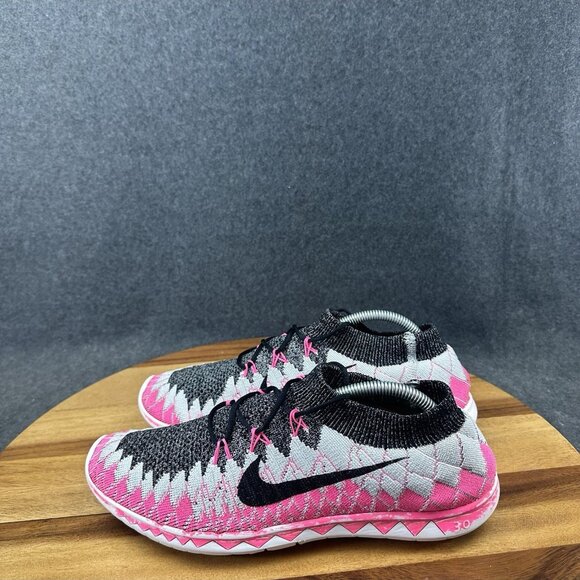 Nike Free 3.0 Flyknit Women's Size 9 Running Shoes Black Gray Pink - Picture 6 of 10